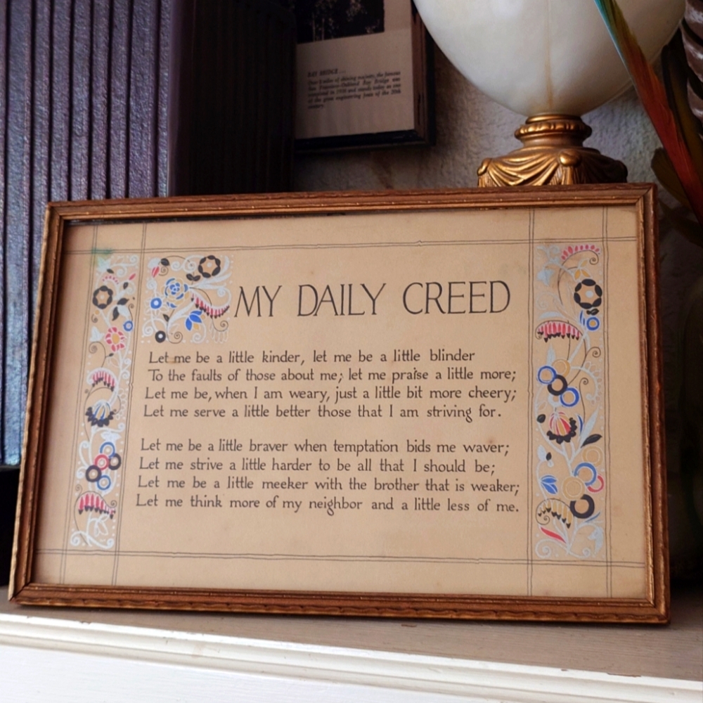 Vintage Framed 'My Daily Creed' Inspirational Wall Art